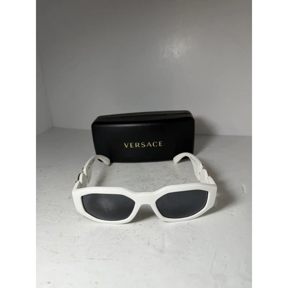 Versace White Gold Medusa Biggie Sunglasses Italy Thick Frame 53-18 w/ case
